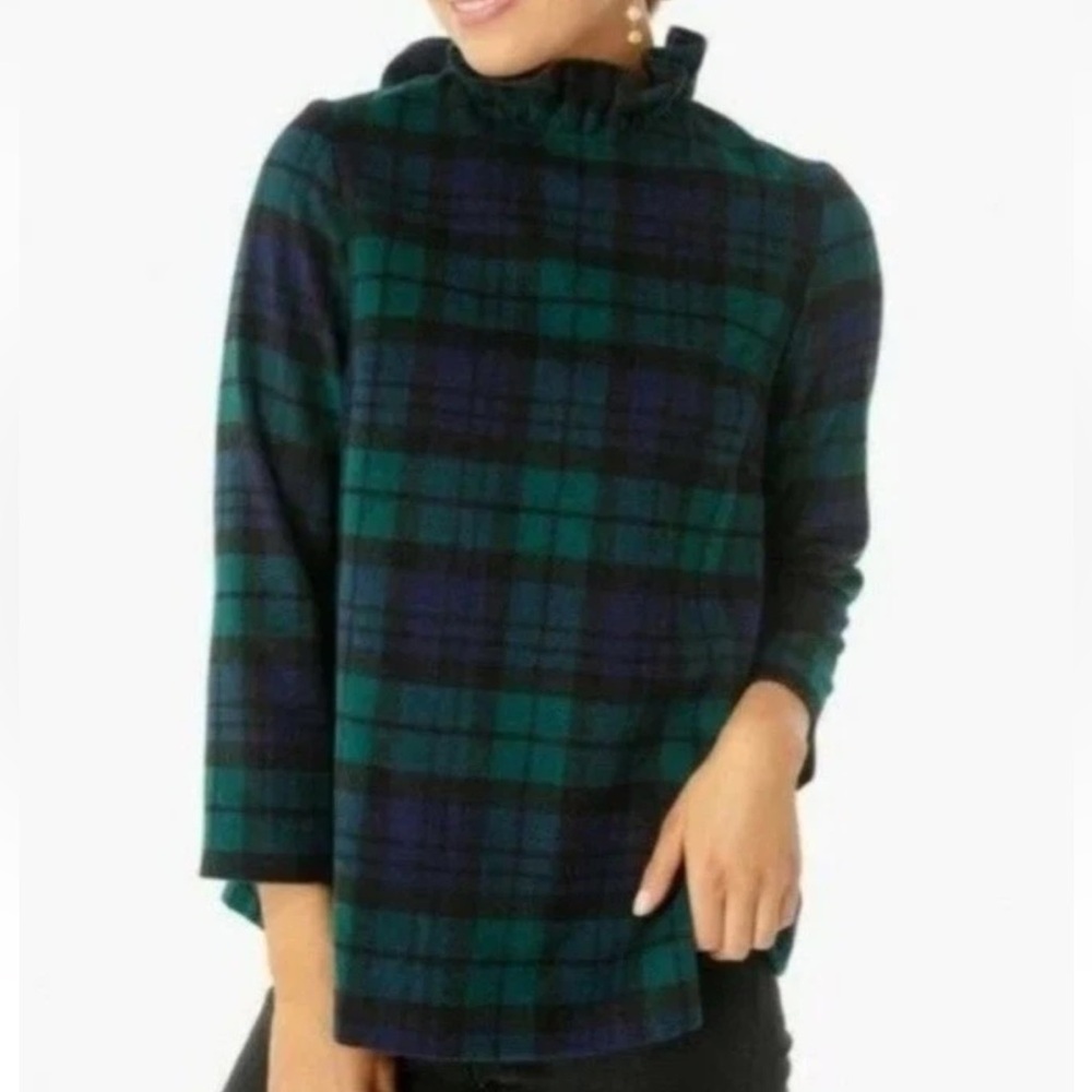 Tuckernuck Blackwatch Plaid Faye Blouse XS Bow Ruffle Collar Holiday Old Money - Picture 10 of 12